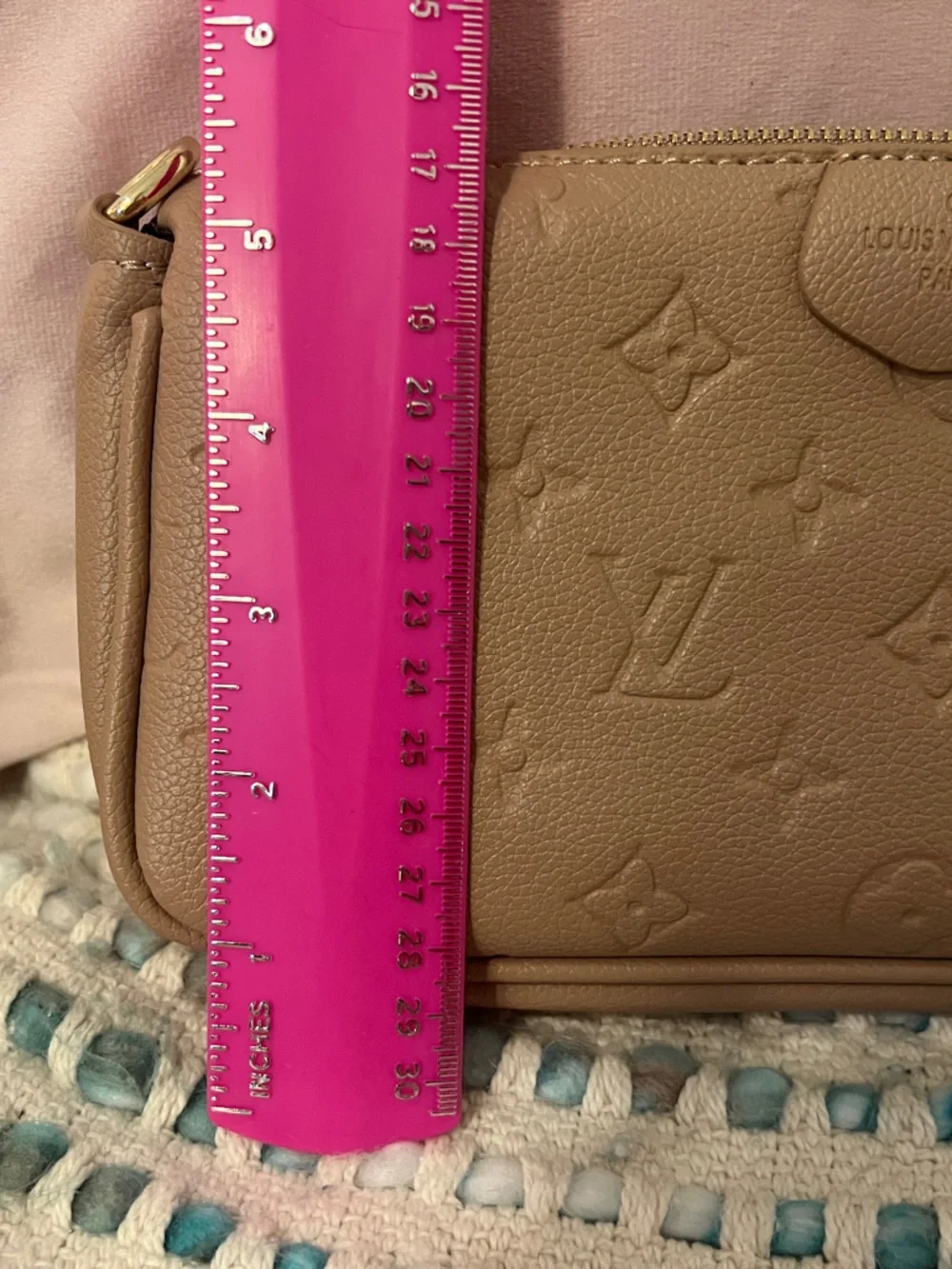 INSPIRED Tan Monogram Embossed Multi Pochette Bag with Gold Hardware